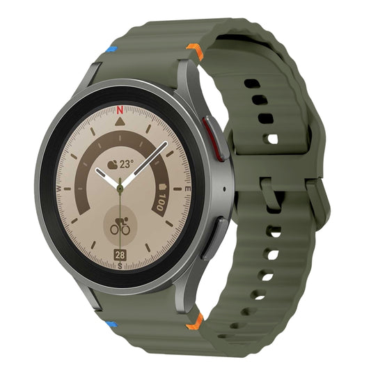 For Samsung Galaxy Watch 5 Pro Wave Pattern Stitched Silicone Watch Band(Army Green) - Watch Bands by buy2fix | Online Shopping UK | buy2fix