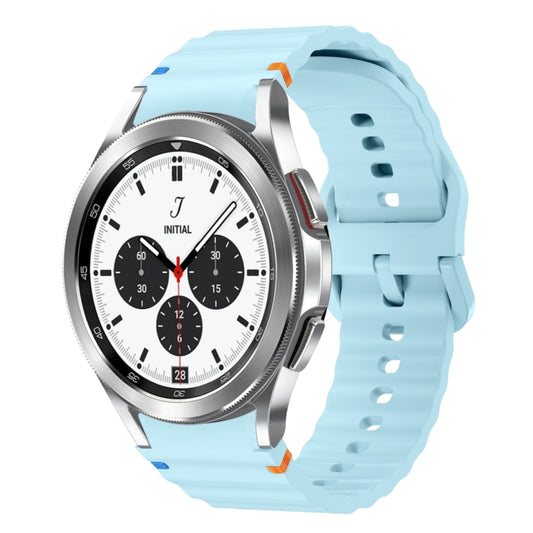 For Samsung Galaxy Watch 4 Classic 42 / 46mm Wave Pattern Stitched Silicone Watch Band(Light Blue) - Watch Bands by buy2fix | Online Shopping UK | buy2fix
