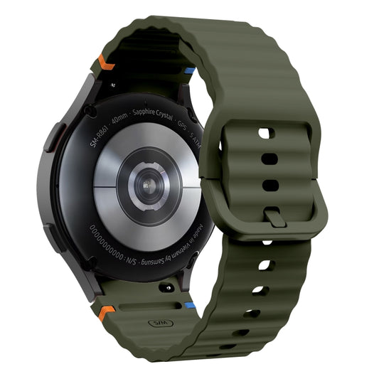 For Samsung Galaxy Watch 4 Classic 42 / 46mm Wave Pattern Stitched Silicone Watch Band(Army Green) - Watch Bands by buy2fix | Online Shopping UK | buy2fix