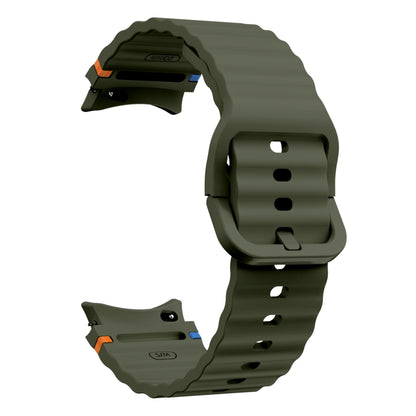 For Samsung Galaxy Watch 4 Classic 42 / 46mm Wave Pattern Stitched Silicone Watch Band(Army Green) - Watch Bands by buy2fix | Online Shopping UK | buy2fix