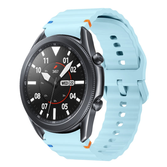 For Samsung Galaxy Watch3 41mm Wave Pattern Stitched Silicone Watch Band(Light Blue) - Watch Bands by buy2fix | Online Shopping UK | buy2fix