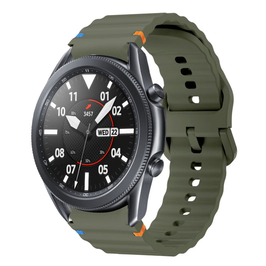 For Samsung Galaxy Watch3 41mm Wave Pattern Stitched Silicone Watch Band(Army Green) - Watch Bands by buy2fix | Online Shopping UK | buy2fix