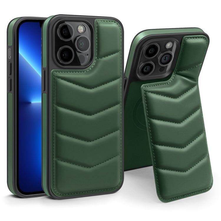 For iPhone 13 Pro Down Jacket Card Bag Holder MagSafe Phone Case(Dark Green) by buy2fix