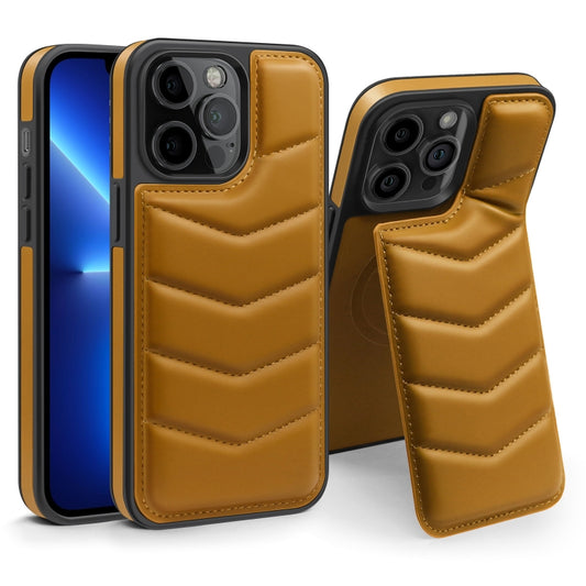 For iPhone 13 Pro Down Jacket Card Bag Holder MagSafe Phone Case(Brown) by buy2fix