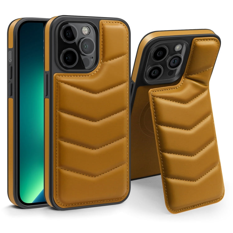 For iPhone 13 Pro Max Down Jacket Card Bag Holder MagSafe Phone Case(Brown) by buy2fix