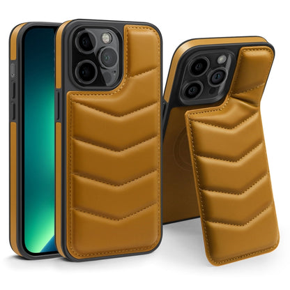 For iPhone 13 Pro Max Down Jacket Card Bag Holder MagSafe Phone Case(Brown) by buy2fix