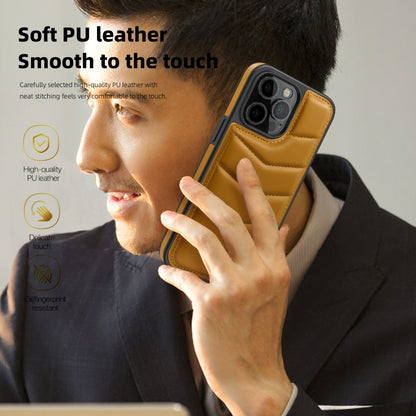 For iPhone 13 Pro Max Down Jacket Card Bag Holder MagSafe Phone Case(Brown) by buy2fix