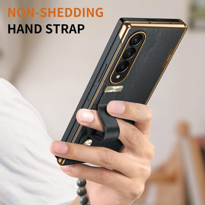 For Samsung Galaxy Z Fold3 Retractable Wrist Strap Invisible Stand Phone Case(Black) - Galaxy Phone Cases by buy2fix | Online Shopping UK | buy2fix