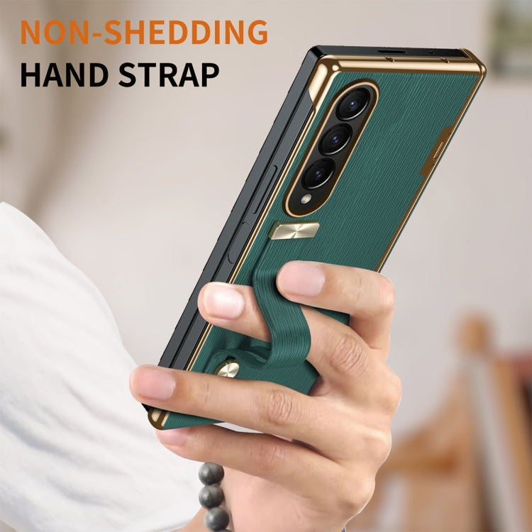 For Samsung Galaxy Z Fold3 Retractable Wrist Strap Invisible Stand Phone Case(Green) - Galaxy Phone Cases by buy2fix | Online Shopping UK | buy2fix