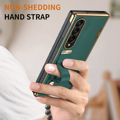 For Samsung Galaxy Z Fold3 Retractable Wrist Strap Invisible Stand Phone Case(Green) - Galaxy Phone Cases by buy2fix | Online Shopping UK | buy2fix