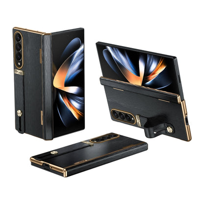 For Samsung Galaxy Z Fold4 Retractable Wrist Strap Invisible Stand Phone Case(Black) - Galaxy Z Fold4 5G Cases by buy2fix | Online Shopping UK | buy2fix