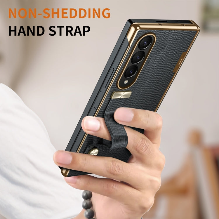 For Samsung Galaxy Z Fold4 Retractable Wrist Strap Invisible Stand Phone Case(Black) - Galaxy Z Fold4 5G Cases by buy2fix | Online Shopping UK | buy2fix