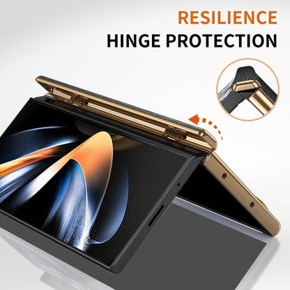 For Samsung Galaxy Z Fold4 Retractable Wrist Strap Invisible Stand Phone Case(Black) - Galaxy Z Fold4 5G Cases by buy2fix | Online Shopping UK | buy2fix