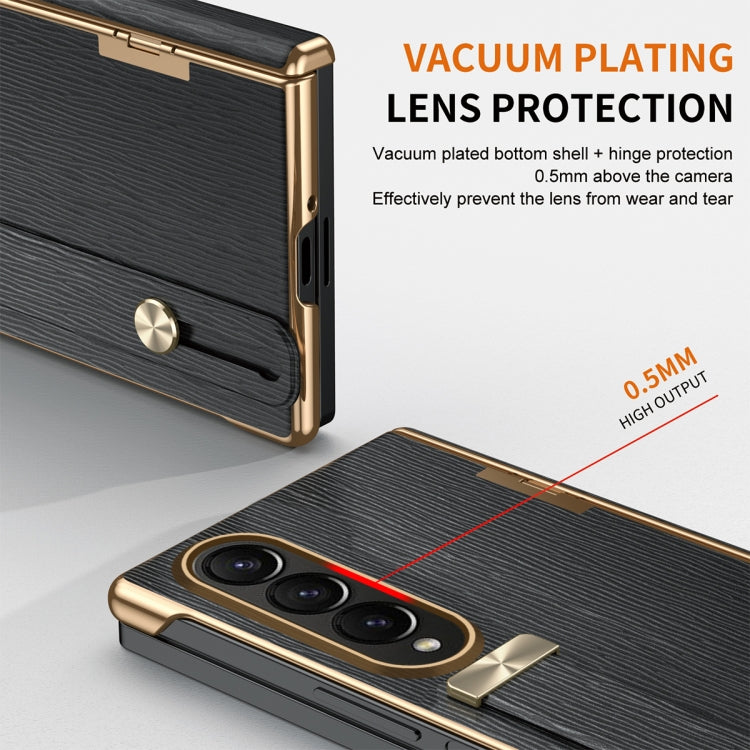 For Samsung Galaxy Z Fold4 Retractable Wrist Strap Invisible Stand Phone Case(Black) - Galaxy Z Fold4 5G Cases by buy2fix | Online Shopping UK | buy2fix