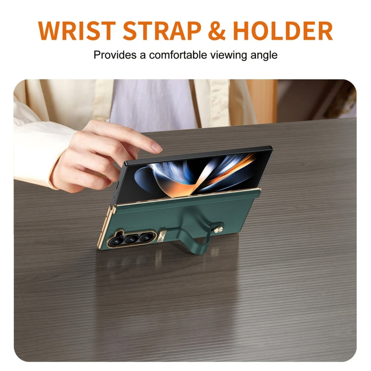 For Samsung Galaxy Z Fold4 Retractable Wrist Strap Invisible Stand Phone Case(Green) - Galaxy Z Fold4 5G Cases by buy2fix | Online Shopping UK | buy2fix
