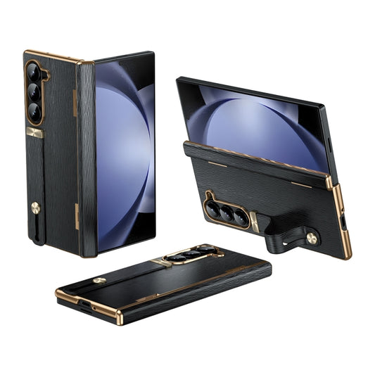 For Samsung Galaxy Z Fold5 Retractable Wrist Strap Invisible Stand Phone Case(Black) - Galaxy Z Fold5 Cases by buy2fix | Online Shopping UK | buy2fix