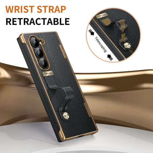 For Samsung Galaxy Z Fold5 Retractable Wrist Strap Invisible Stand Phone Case(Black) - Galaxy Z Fold5 Cases by buy2fix | Online Shopping UK | buy2fix