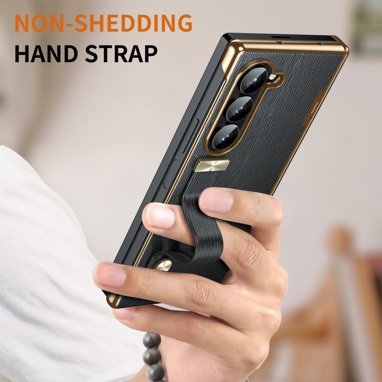 For Samsung Galaxy Z Fold5 Retractable Wrist Strap Invisible Stand Phone Case(Black) - Galaxy Z Fold5 Cases by buy2fix | Online Shopping UK | buy2fix