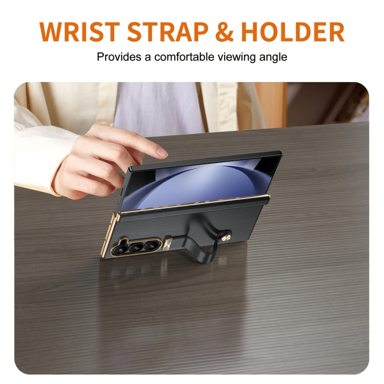 For Samsung Galaxy Z Fold5 Retractable Wrist Strap Invisible Stand Phone Case(Black) - Galaxy Z Fold5 Cases by buy2fix | Online Shopping UK | buy2fix
