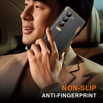 For Samsung Galaxy Z Fold5 Retractable Wrist Strap Invisible Stand Phone Case(Black) - Galaxy Z Fold5 Cases by buy2fix | Online Shopping UK | buy2fix