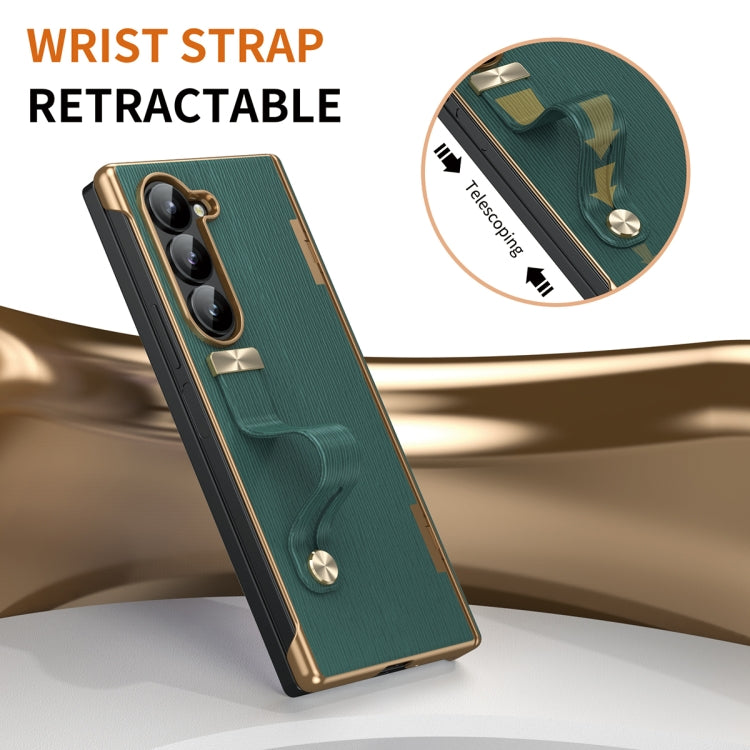 For Samsung Galaxy Z Fold5 Retractable Wrist Strap Invisible Stand Phone Case(Green) - Galaxy Z Fold5 Cases by buy2fix | Online Shopping UK | buy2fix