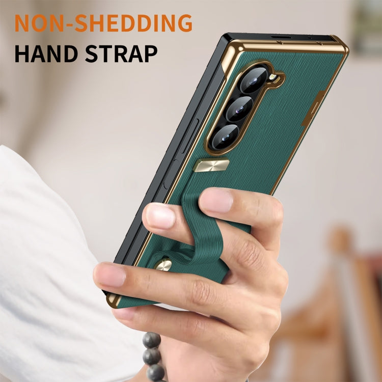 For Samsung Galaxy Z Fold5 Retractable Wrist Strap Invisible Stand Phone Case(Green) - Galaxy Z Fold5 Cases by buy2fix | Online Shopping UK | buy2fix