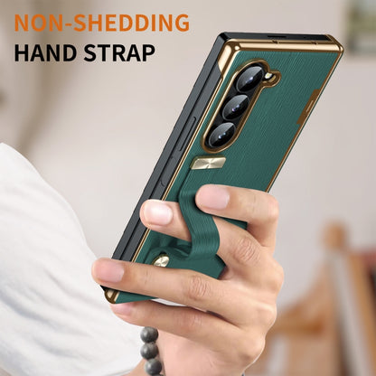 For Samsung Galaxy Z Fold5 Retractable Wrist Strap Invisible Stand Phone Case(Green) - Galaxy Z Fold5 Cases by buy2fix | Online Shopping UK | buy2fix
