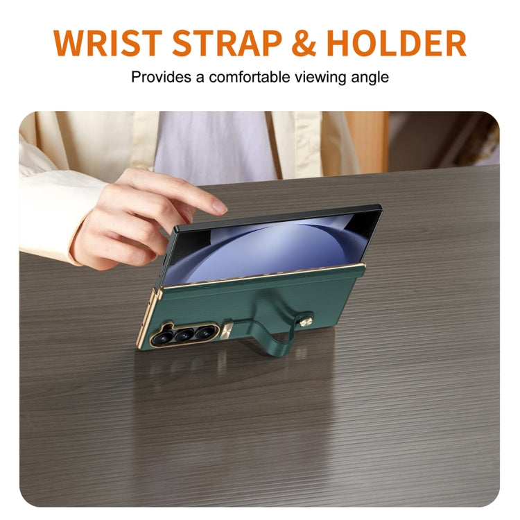 For Samsung Galaxy Z Fold5 Retractable Wrist Strap Invisible Stand Phone Case(Green) - Galaxy Z Fold5 Cases by buy2fix | Online Shopping UK | buy2fix
