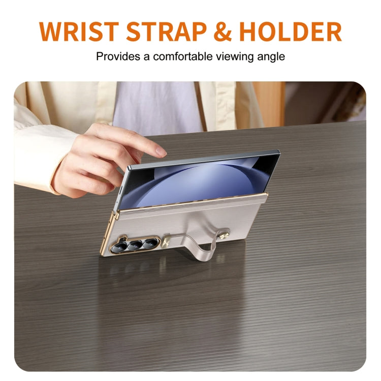 For Samsung Galaxy Z Fold5 Retractable Wrist Strap Invisible Stand Phone Case(Pink) - Galaxy Z Fold5 Cases by buy2fix | Online Shopping UK | buy2fix