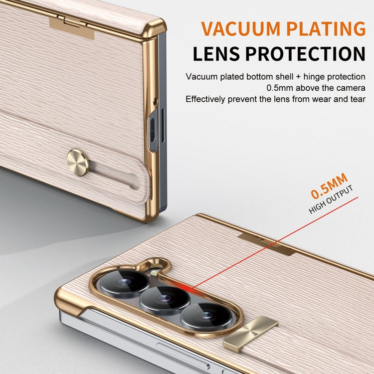 For Samsung Galaxy Z Fold5 Retractable Wrist Strap Invisible Stand Phone Case(Pink) - Galaxy Z Fold5 Cases by buy2fix | Online Shopping UK | buy2fix