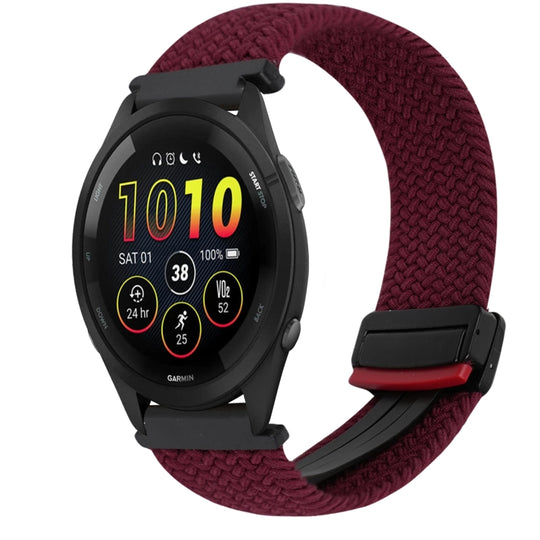 For Garmin Forerunner 265 Music 22mm Magnetic Buckle Braided Watch Band(Wine Red)