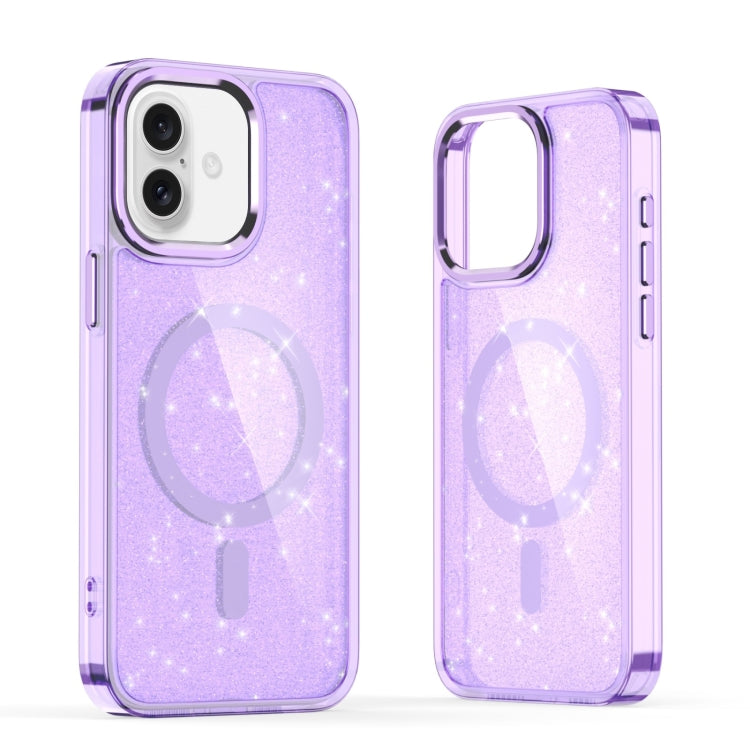 For iPhone 16 Plus Glitter MagSafe Shockproof Phone Case(Purple) by buy2fix