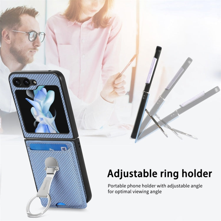For Samsung Galaxy Z Flip6 / Flip7 FE JUNSUNMAY Carbon Fiber Leather Skin PC Folding Phone Case with Phone Ring(Khaki) - Galaxy Z Flip6 5G Cases by JUNSUNMAY | Online Shopping UK | buy2fix