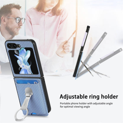 For Samsung Galaxy Z Flip6 / Flip7 FE JUNSUNMAY Carbon Fiber Leather Skin PC Folding Phone Case with Phone Ring(Khaki) - Galaxy Z Flip6 5G Cases by JUNSUNMAY | Online Shopping UK | buy2fix
