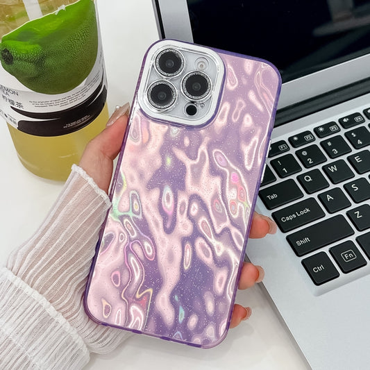 For iPhone 16 Pro Max Plating Glitter Texture TPU Phone Case with Lens Film(Purple Wrinkles) by buy2fix