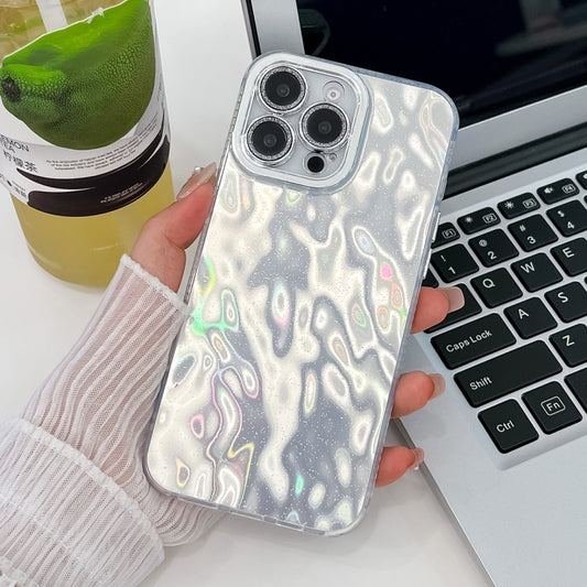 For iPhone 16 Pro Plating Glitter Texture TPU Phone Case with Lens Film(White Wrinkles) by buy2fix