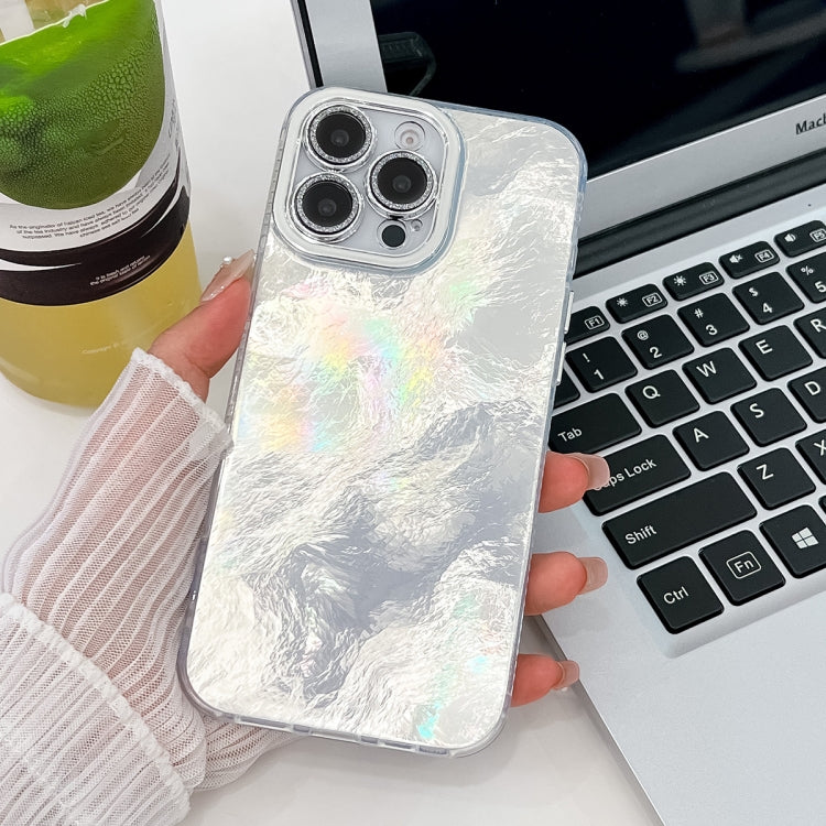 For iPhone 16 Pro Plating Glitter Texture TPU Phone Case with Lens Film(White Tinfoil Texture) by buy2fix