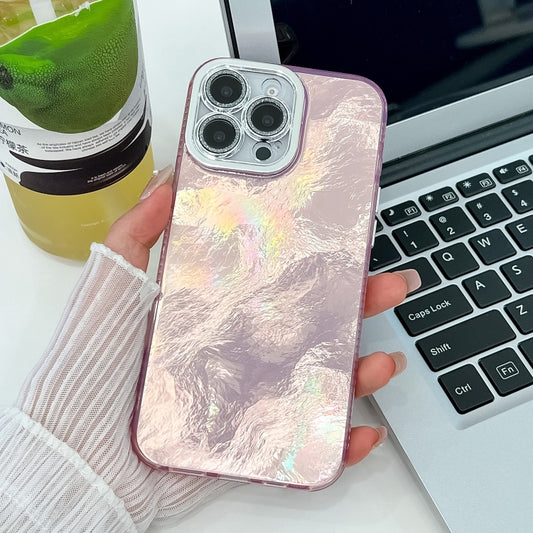 For iPhone 16 Pro Plating Glitter Texture TPU Phone Case with Lens Film(Pink Tinfoil Texture) by buy2fix