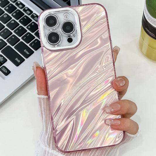 For iPhone 16 Pro Max Plating Glitter Texture TPU Phone Case with Lens Film(Pink Water Ripples) by buy2fix