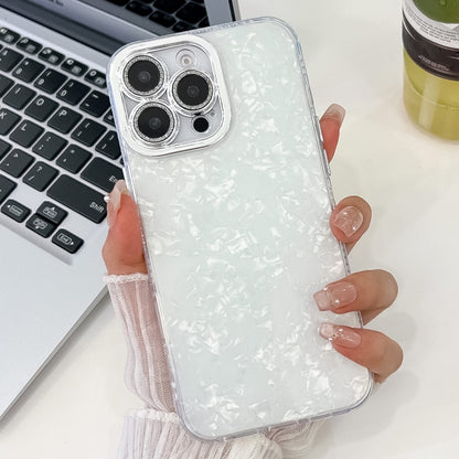 For iPhone 16 Pro Max Plating Glitter Texture TPU Phone Case with Lens Film(White Shell Grain) by buy2fix