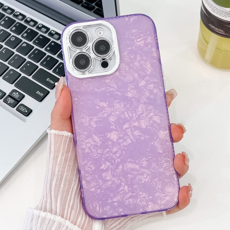 For iPhone 16 Pro Max Plating Glitter Texture TPU Phone Case with Lens Film(Purple Shell Pattern) by buy2fix
