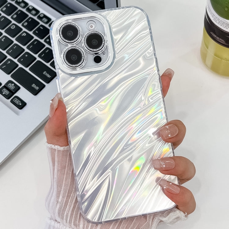 For iPhone 16 Pro Plating Glitter Texture TPU Phone Case with Lens Film(White Water Ripples) by buy2fix
