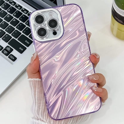 For iPhone 16 Pro Plating Glitter Texture TPU Phone Case with Lens Film(Purple Water Ripples) by buy2fix