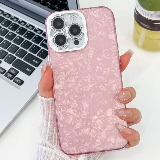 For iPhone 16 Pro Plating Glitter Texture TPU Phone Case with Lens Film(Pink Shell Pattern) by buy2fix