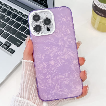 For iPhone 16 Pro Plating Glitter Texture TPU Phone Case with Lens Film(Purple Shell Pattern) by buy2fix