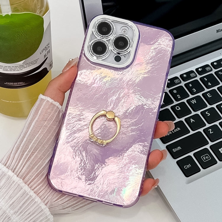 For iPhone 16 Pro Max Plating Glitter Texture Ring Holder TPU Phone Case with Lens Film(Purple Tinfoil Texture) by buy2fix