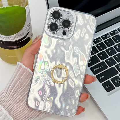 For iPhone 16 Pro Plating Glitter Texture Ring Holder TPU Phone Case with Lens Film(White Wrinkles) by buy2fix