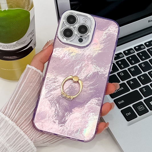 For iPhone 16 Pro Plating Glitter Texture Ring Holder TPU Phone Case with Lens Film(Purple Tinfoil Texture) by buy2fix