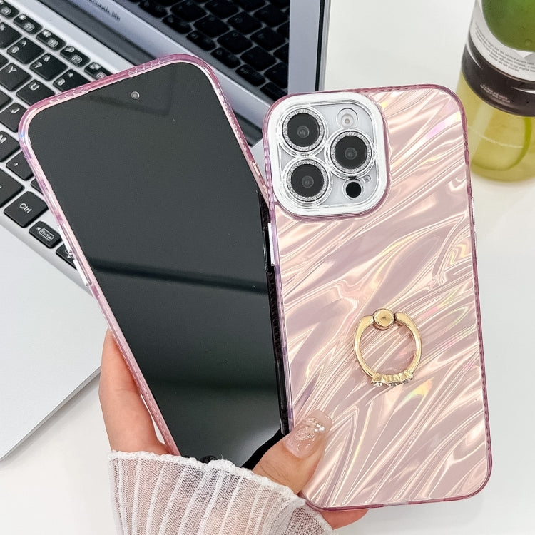 For iPhone 16 Pro Max Plating Glitter Texture Ring Holder TPU Phone Case with Lens Film(White Tinfoil Texture) by buy2fix