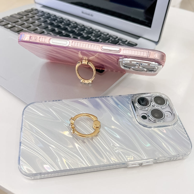 For iPhone 16 Pro Max Plating Glitter Texture Ring Holder TPU Phone Case with Lens Film(White Tinfoil Texture) by buy2fix